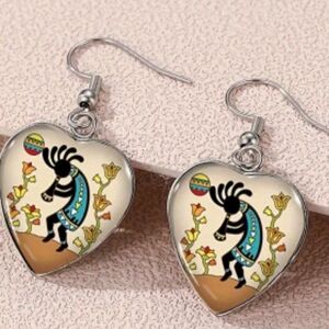 Western Heart earrings hippie southwestern aztec Kokopelli Silver Earrings